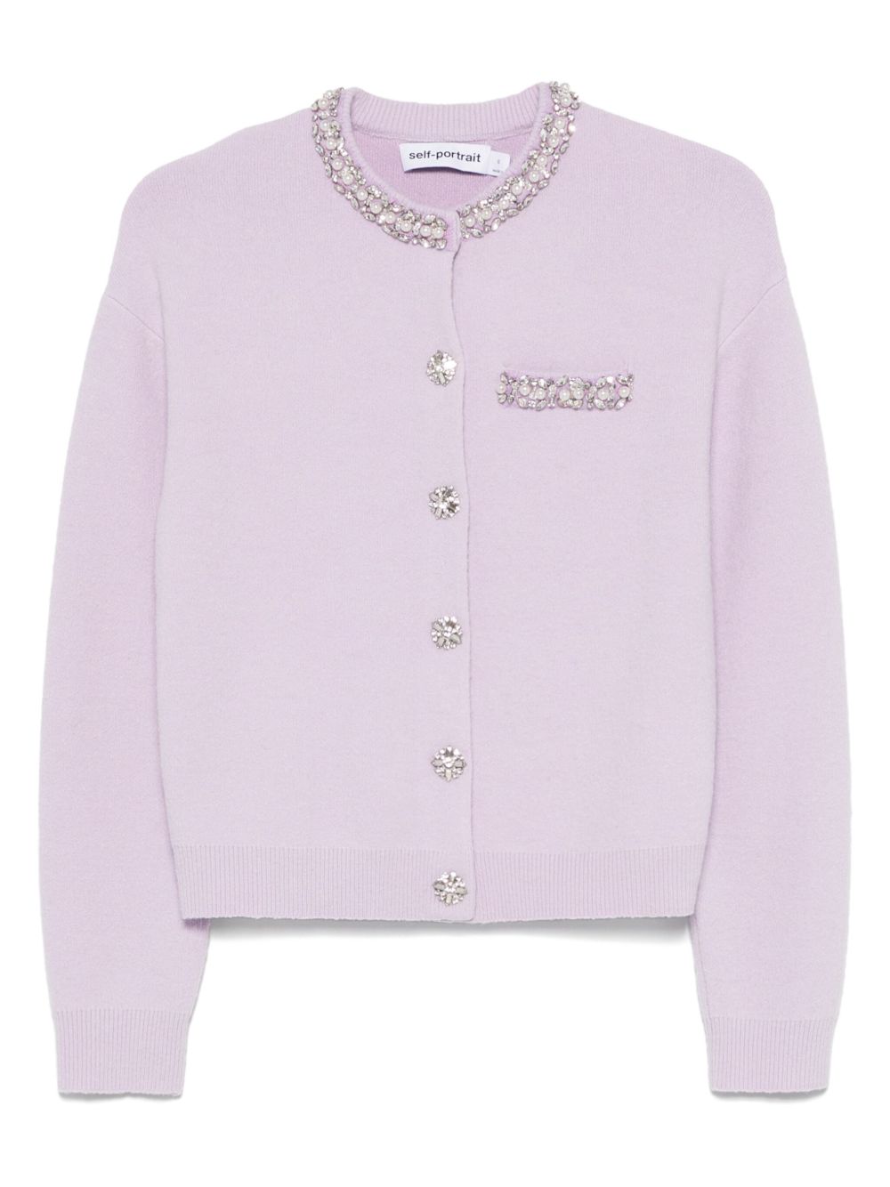 SELF-PORTRAIT Buttoned Pearl Ribbed Sweater