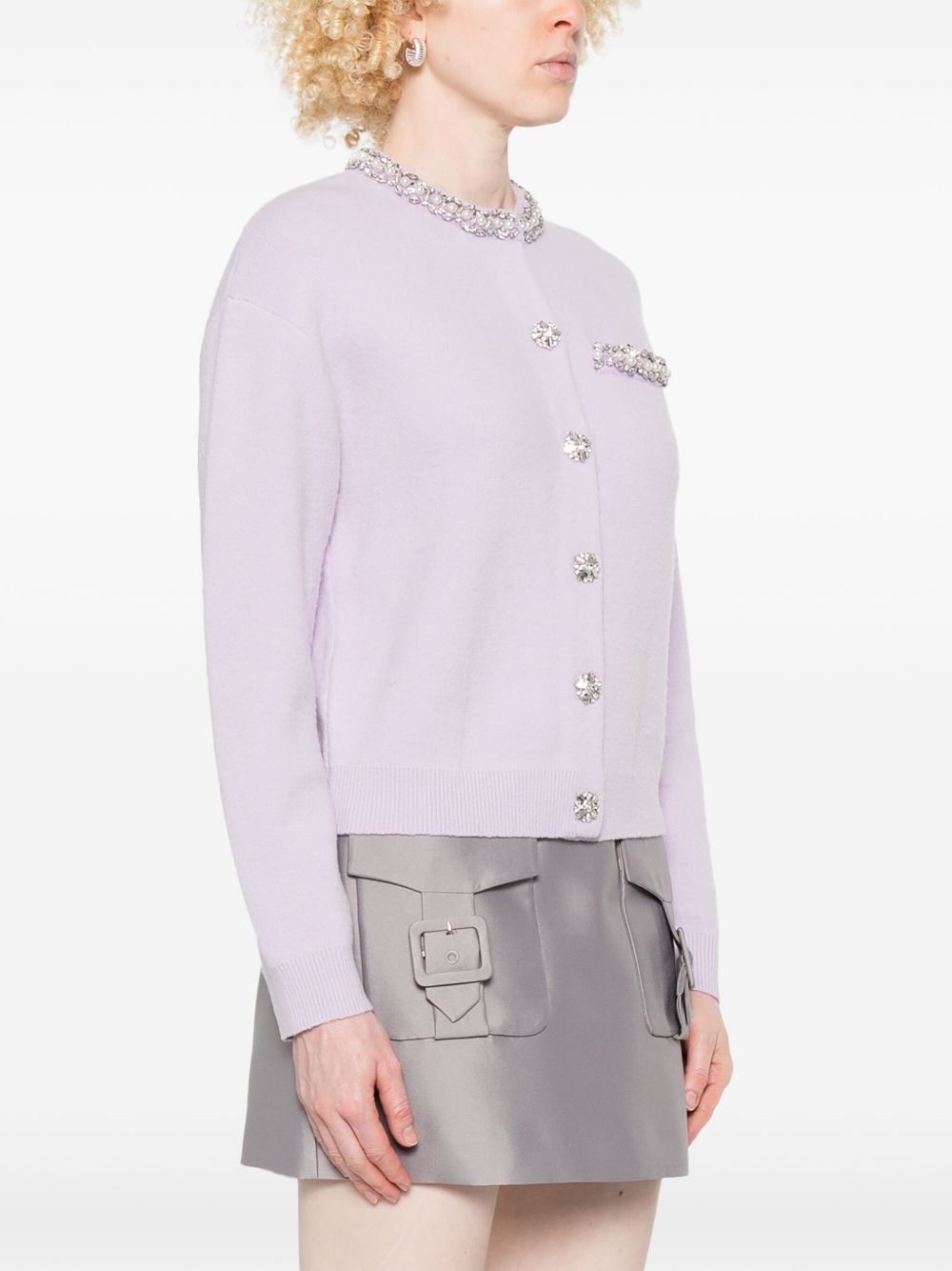 SELF-PORTRAIT Buttoned Pearl Ribbed Sweater