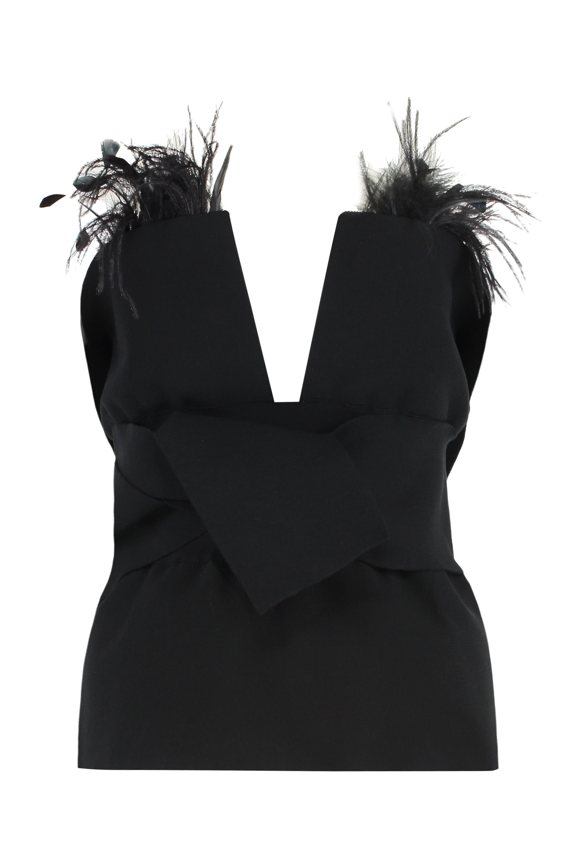 ALBERTA FERRETI Elegant Deep V-Neck Top with Feather Accents