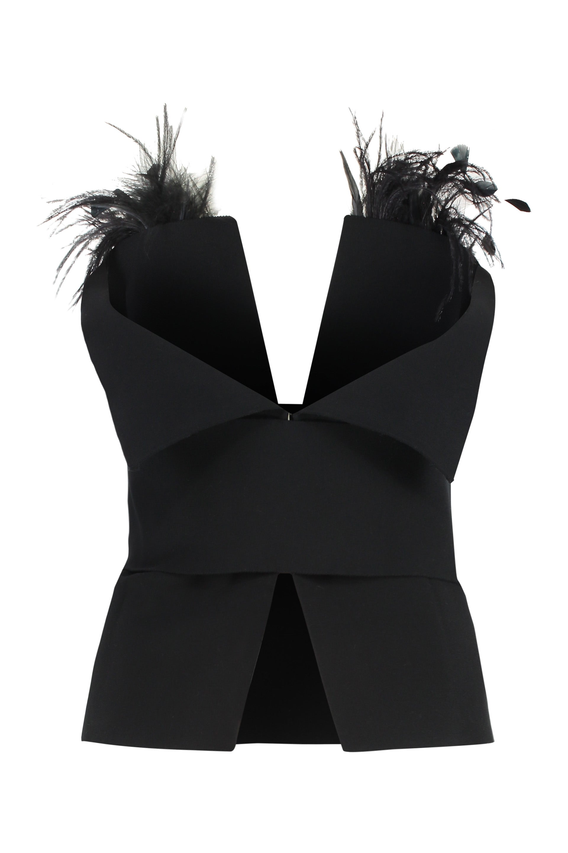 ALBERTA FERRETI Elegant Deep V-Neck Top with Feather Accents