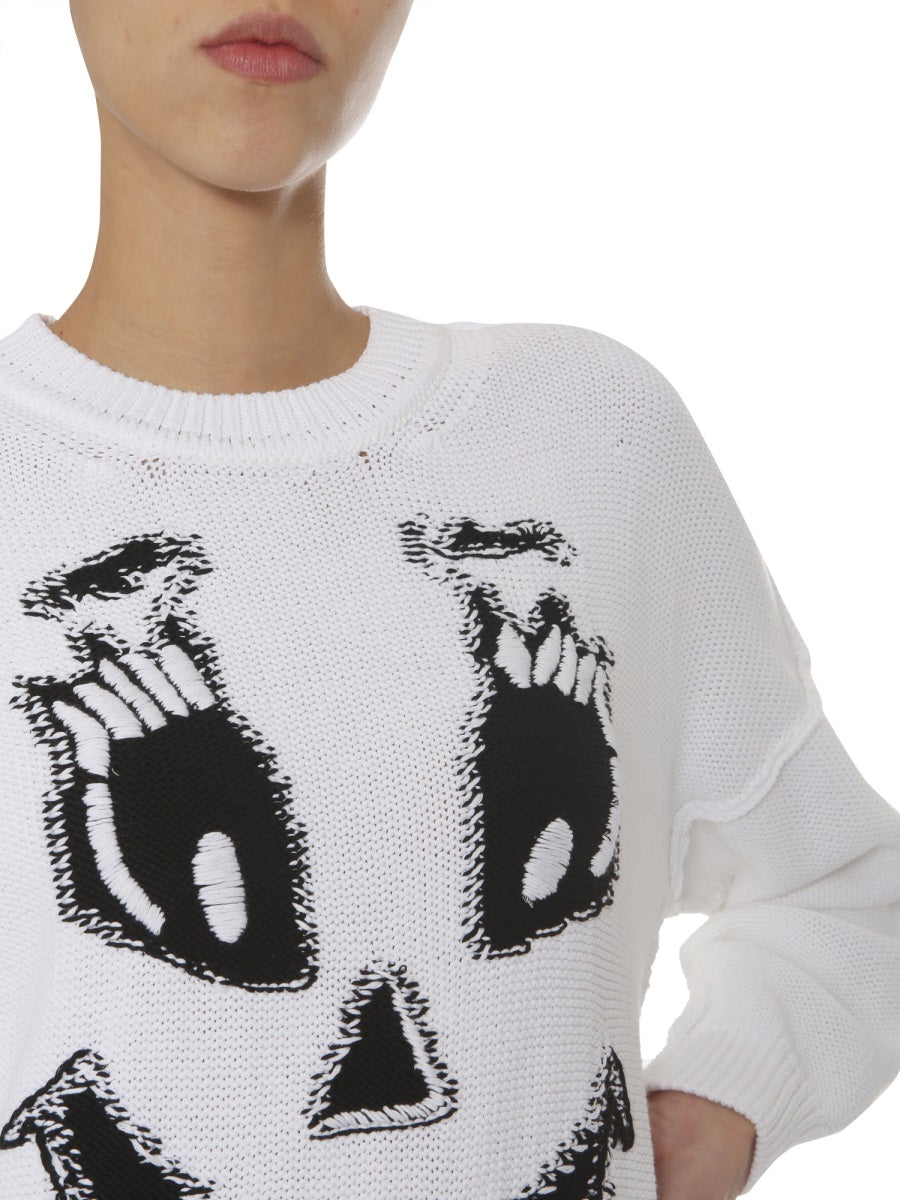 MOSCHINO COUTURE Crew Neck Cotton Blend Sweater - Regular Fit