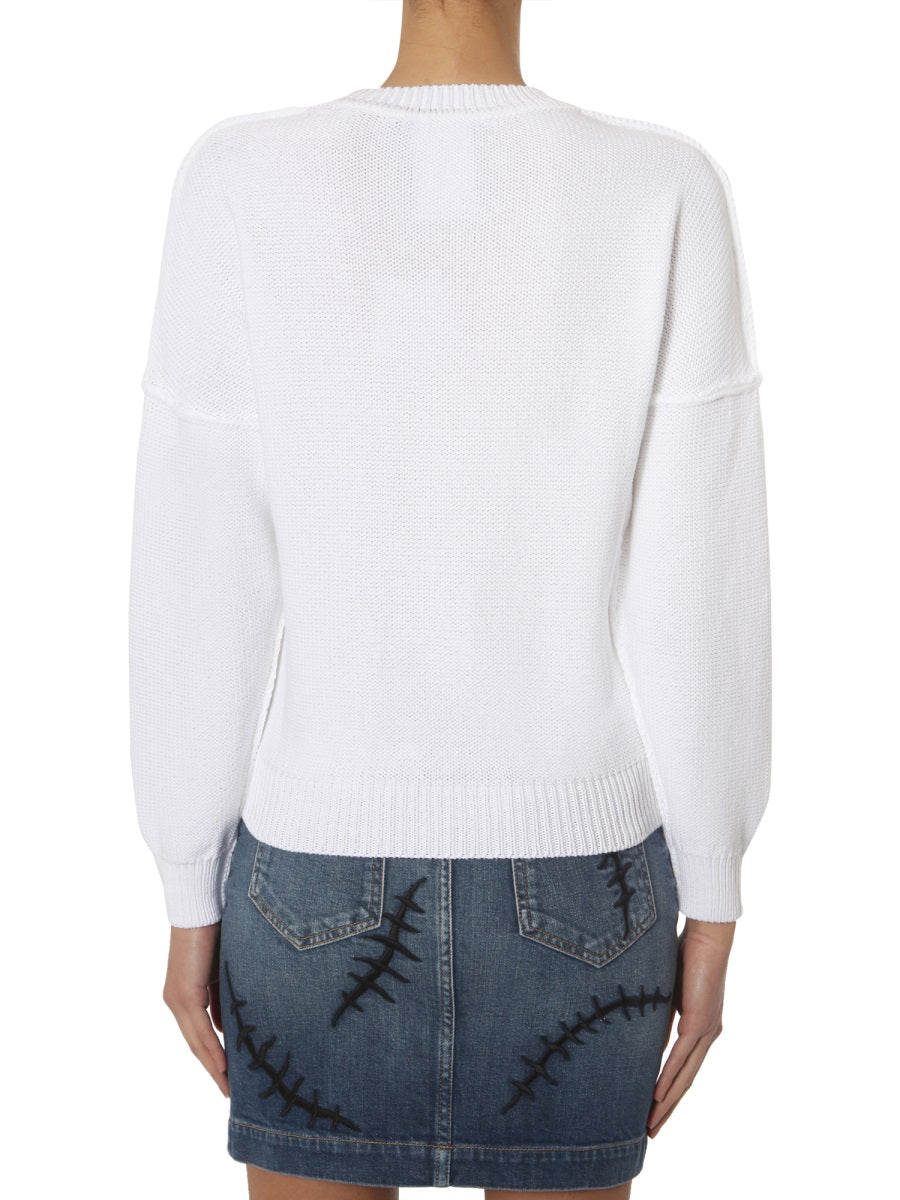 MOSCHINO COUTURE Crew Neck Cotton Blend Sweater - Regular Fit