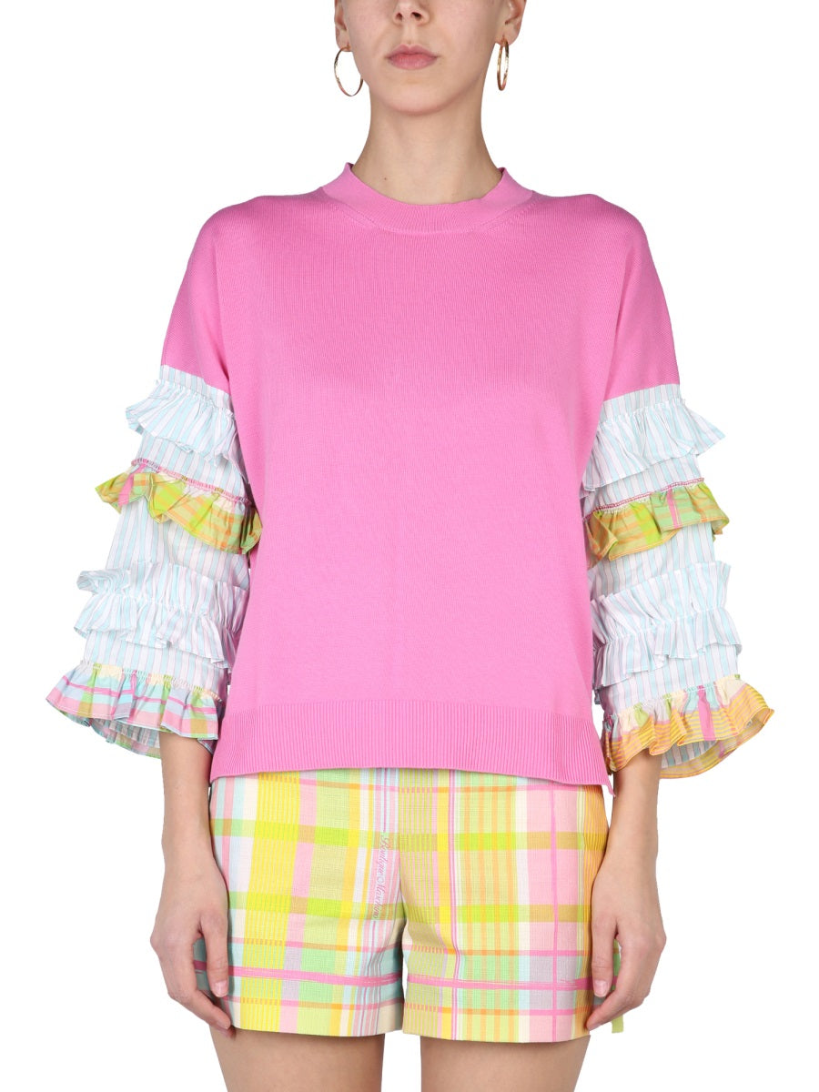 BOUTIQUE MOSCHINO Ruffled T-Shirt with Ribbed Collar