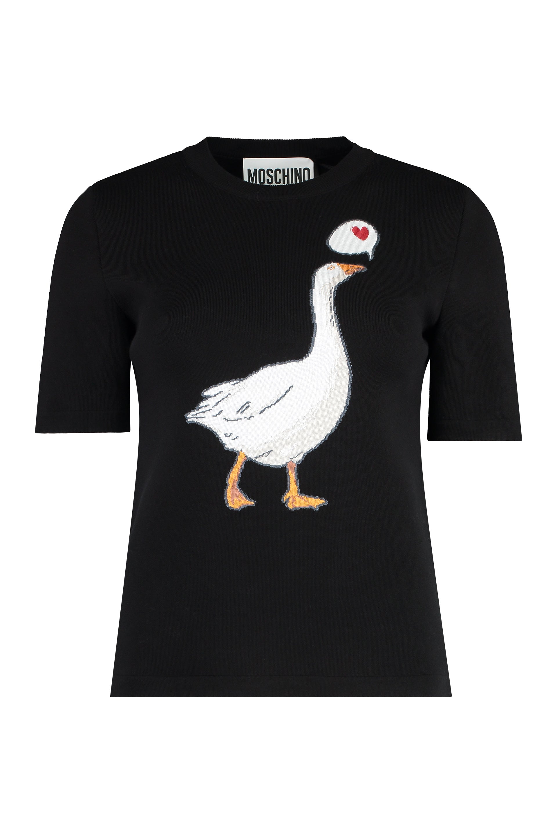 MOSCHINO COUTURE Short Sleeve Sweater with Intarsia Design