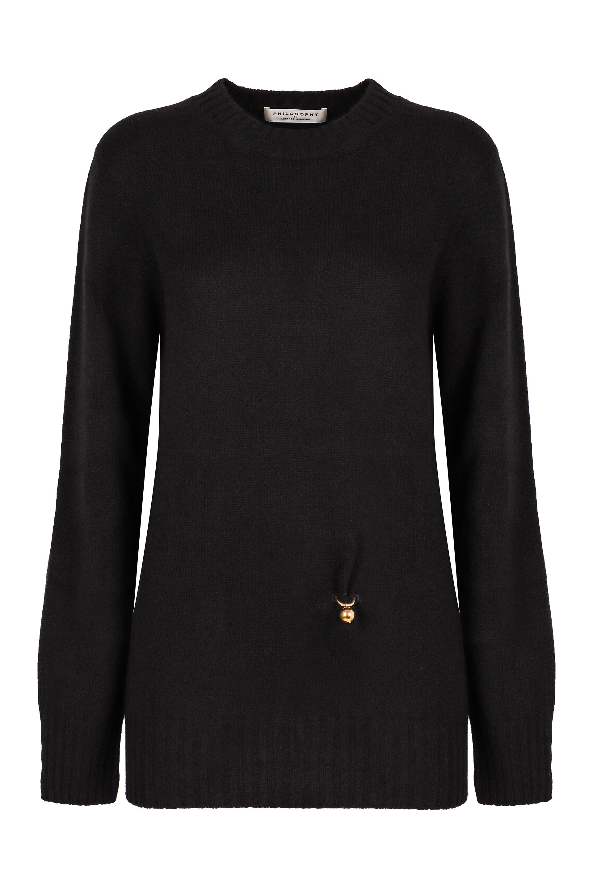 PHILOSOPHY DI LORENZO SERAFINI Elegant Wool and Cashmere Sweater with Gold-Tone Detailing
