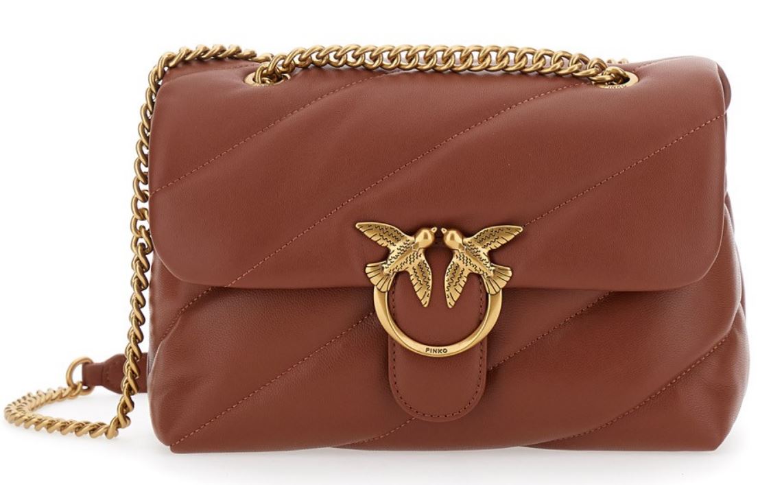 PINKO Elegant Foldover Top Leather Handbag with Chain-Link Strap