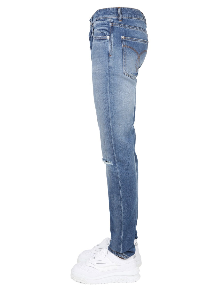 VERSACE Men's Denim Pants with Patch Logo