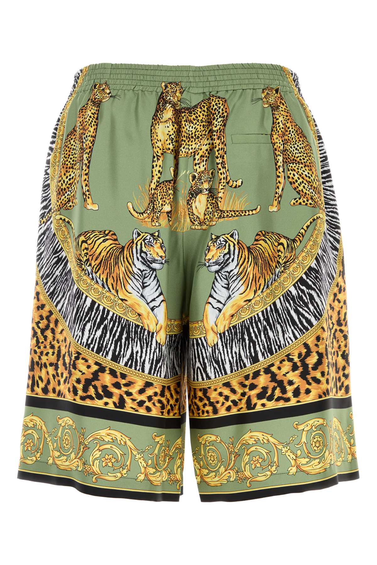 VERSACE Wild Cats Print Silk Bermuda Shorts