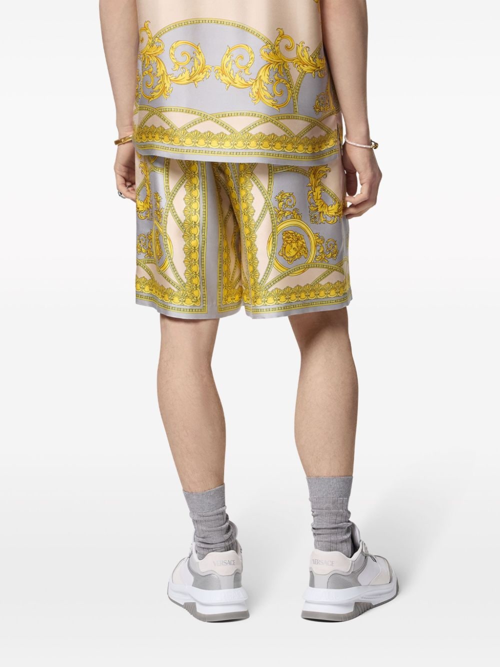 VERSACE Baroque Print Silk Mini Shorts