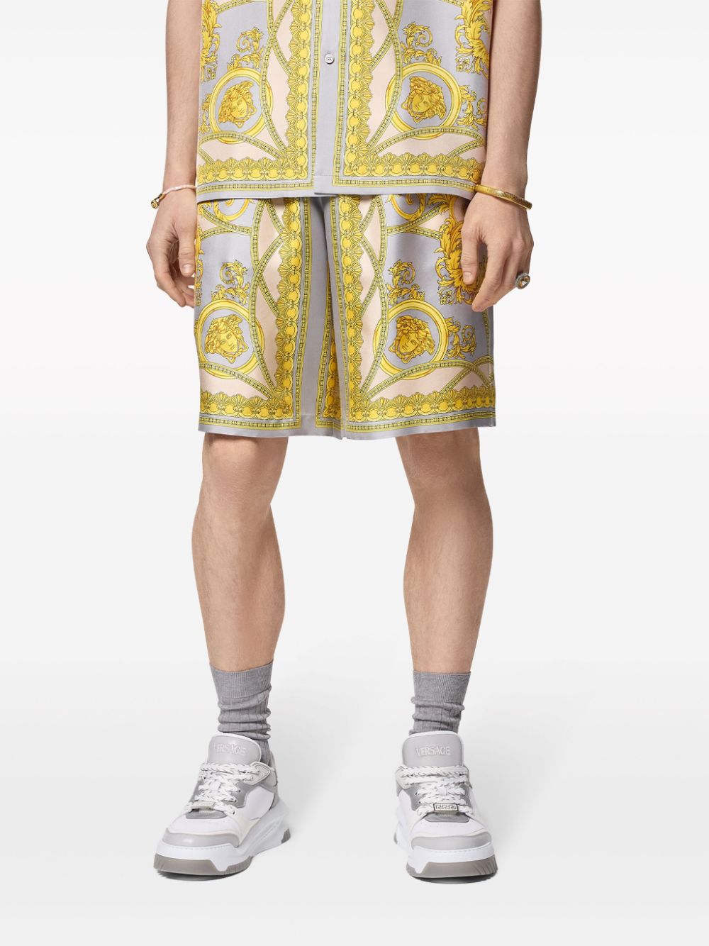 VERSACE Baroque Print Silk Mini Shorts