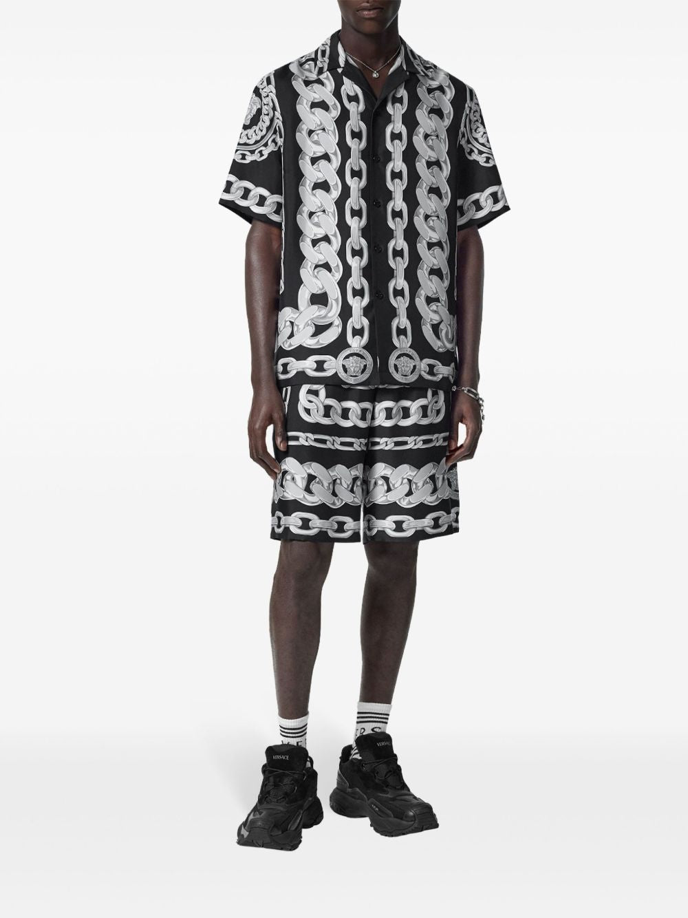 VERSACE Graphic Print Mini Chain Silk Shorts