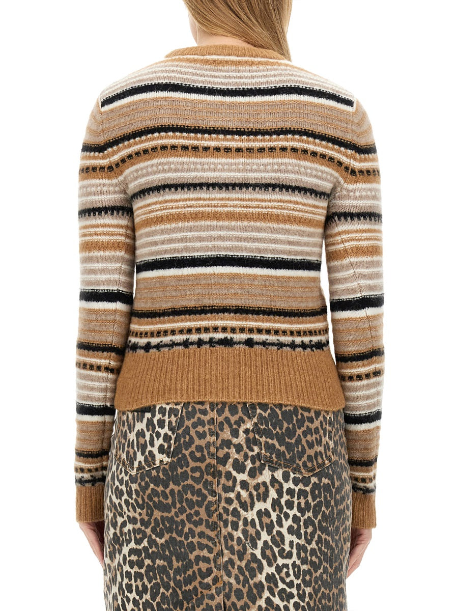 GANNI Regular Fit Cardigan with Stripe Pattern