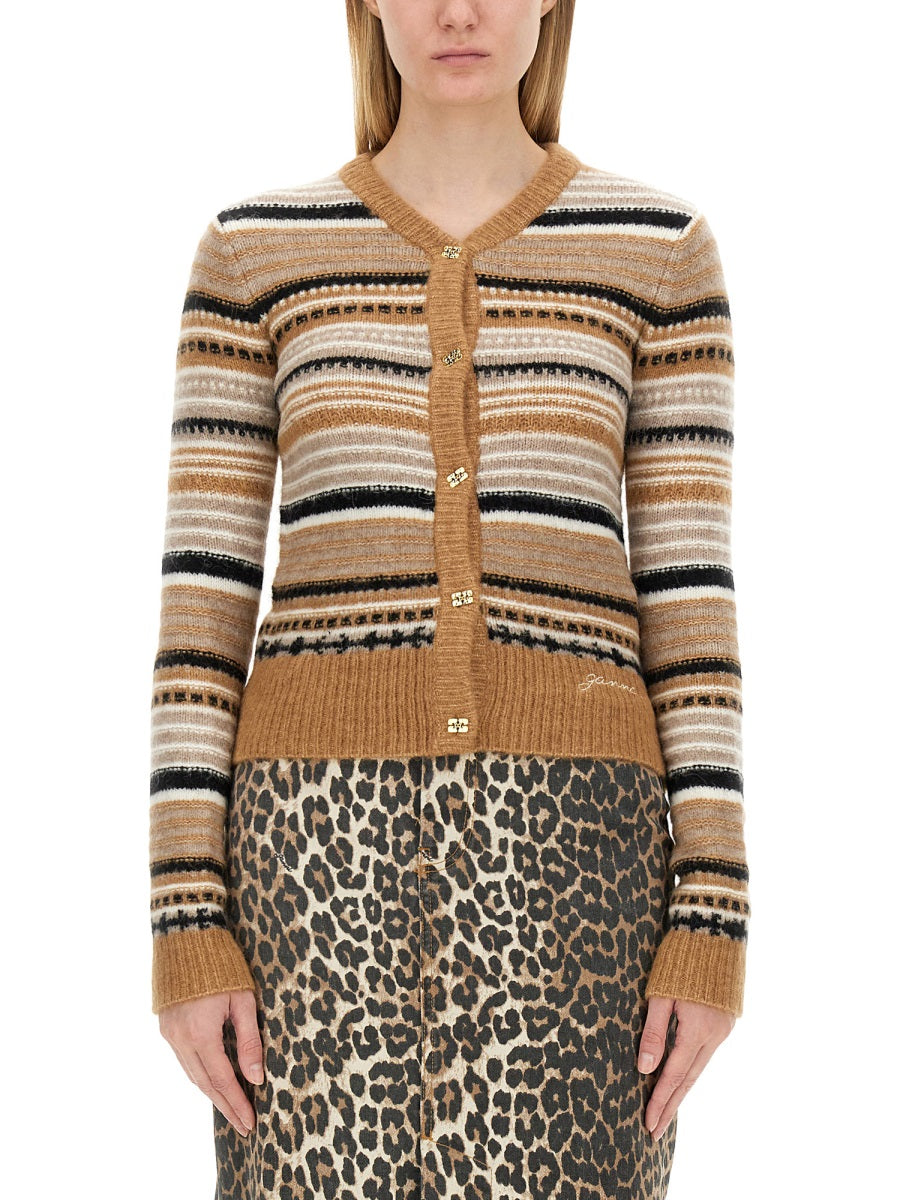 GANNI Regular Fit Cardigan with Stripe Pattern