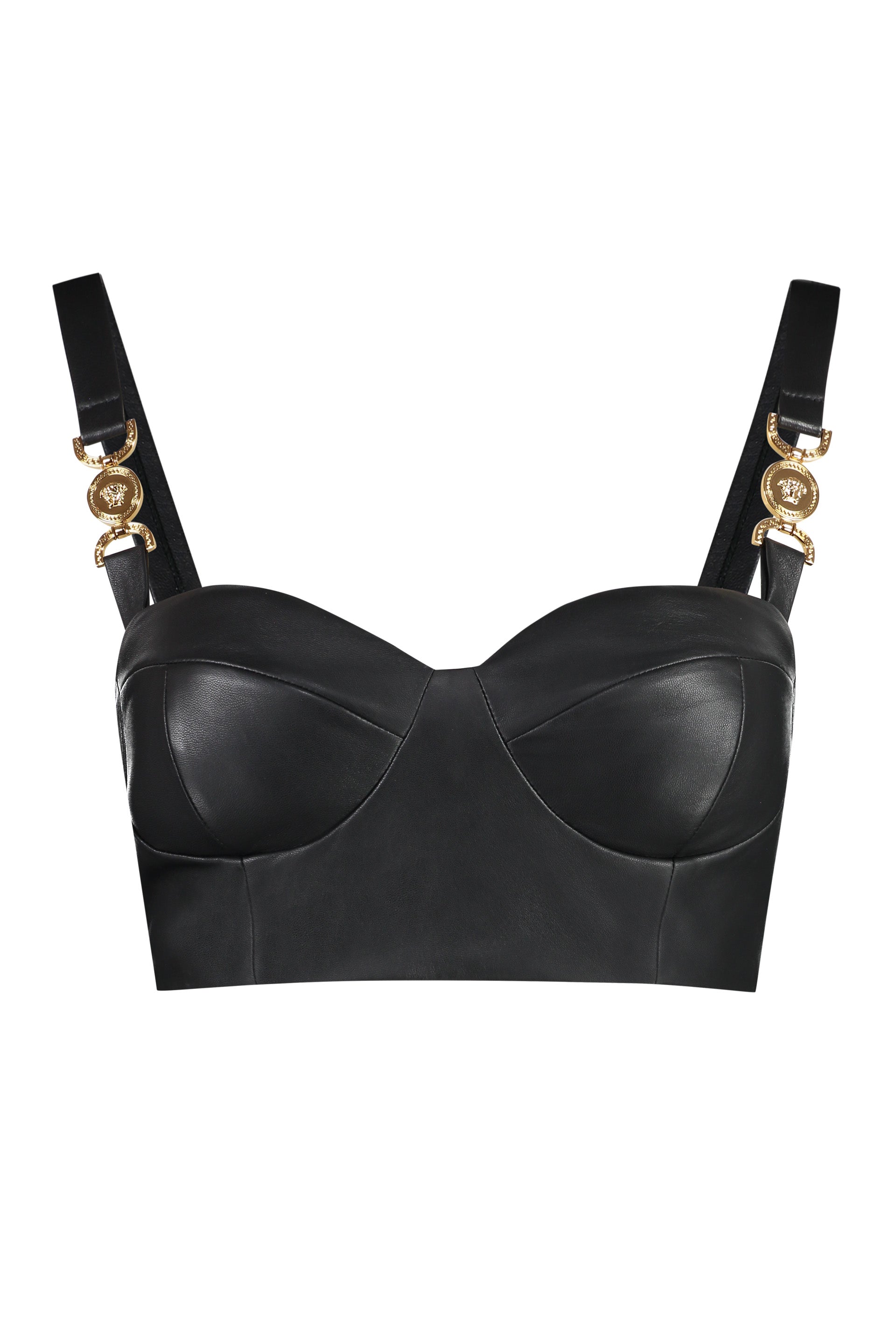 VERSACE Leather Crop Top with Metallic Details