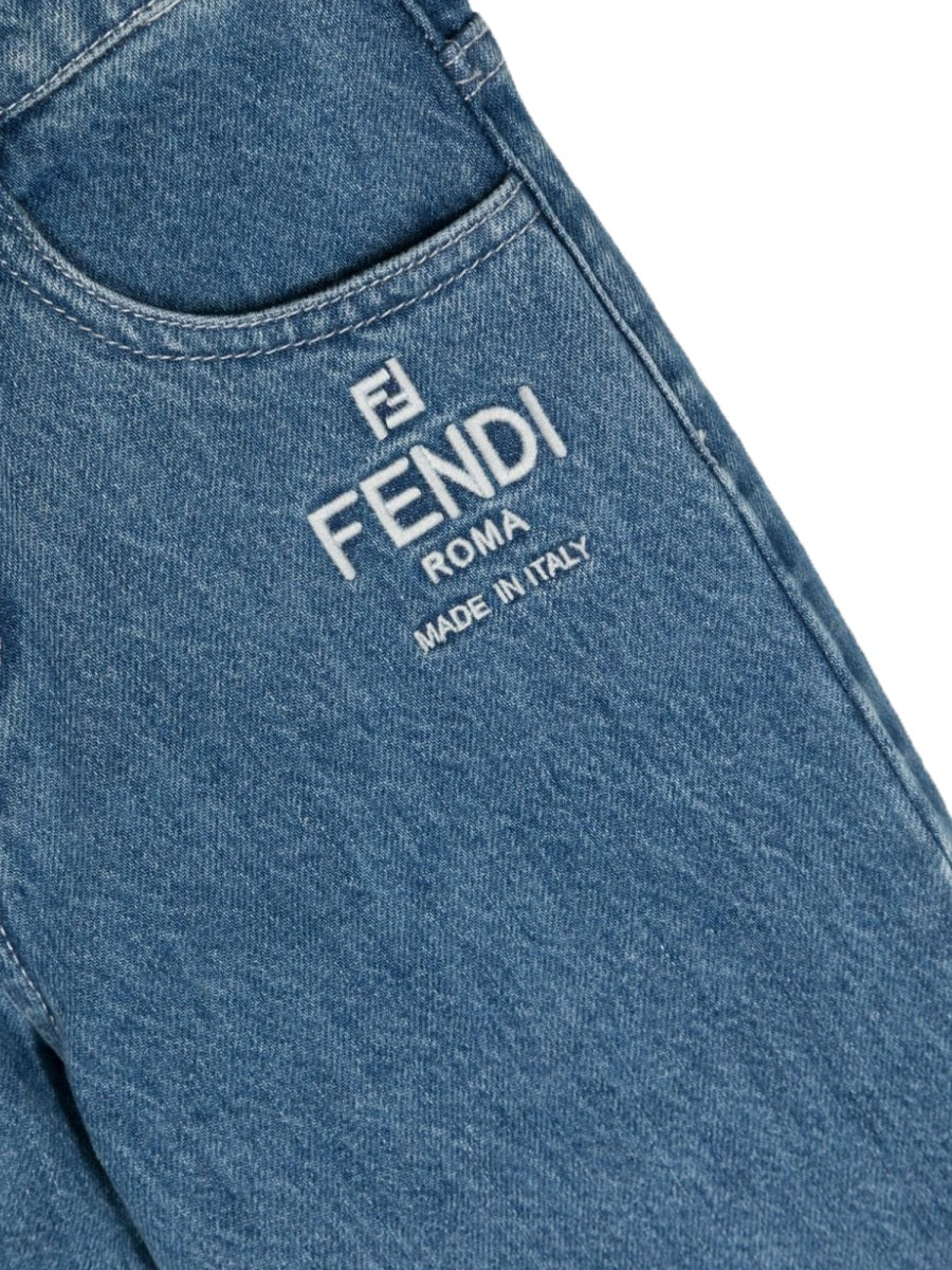 FENDI Washed Denim Mini Pants for Girls