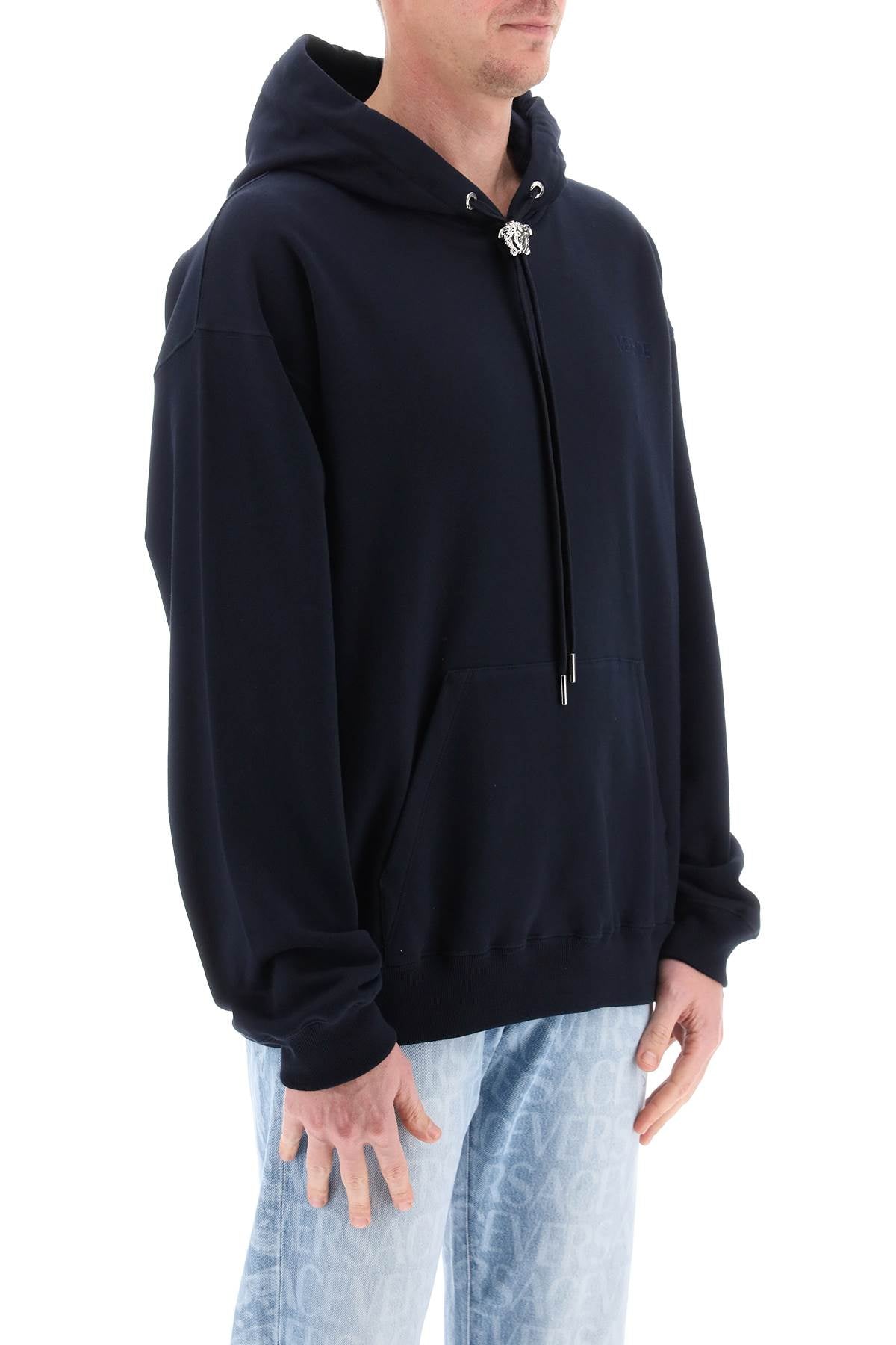 VERSACE Cotton Hoodie with Ribbed Edges - Mitchel Fit