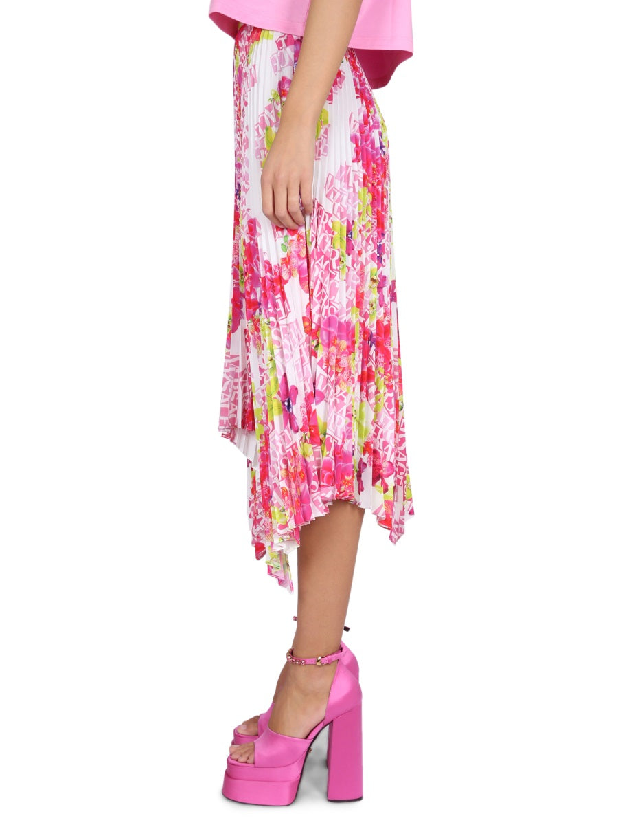 VERSACE Floral Pleated Mini Skirt with Elastic Waistband