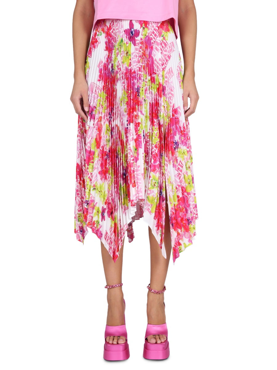 VERSACE Floral Pleated Mini Skirt with Elastic Waistband