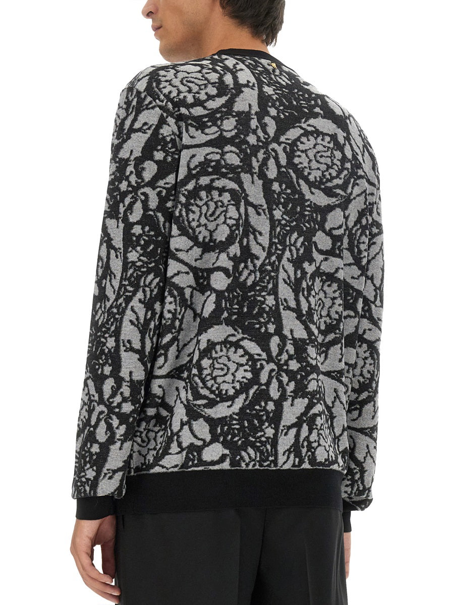 VERSACE Baroque Mesh Jersey Knit Sweater - Size 50
