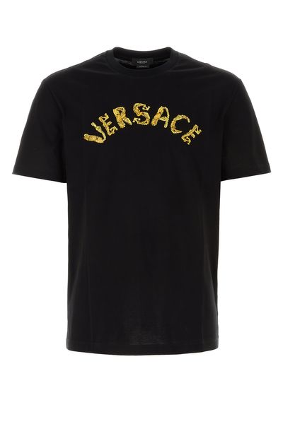 VERSACE Logo Embroidered Cotton T-Shirt