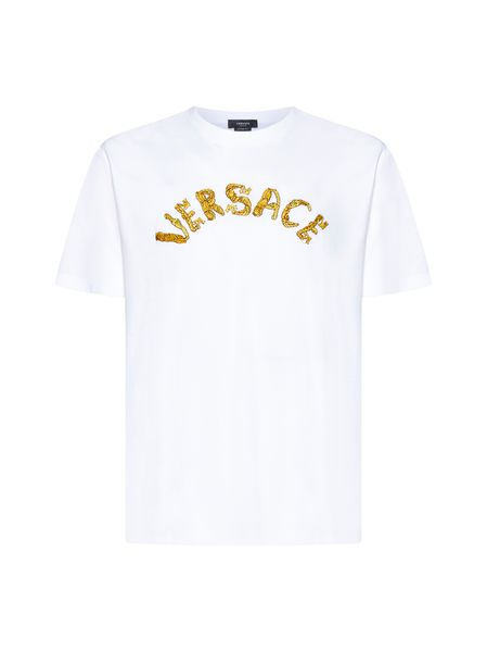 VERSACE Logo Embroidered Cotton T-Shirt