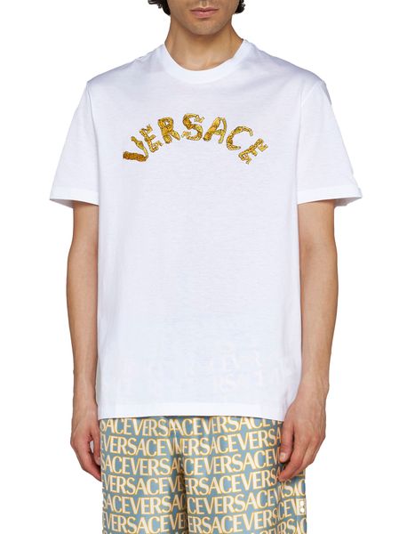 VERSACE Logo Embroidered Cotton T-Shirt