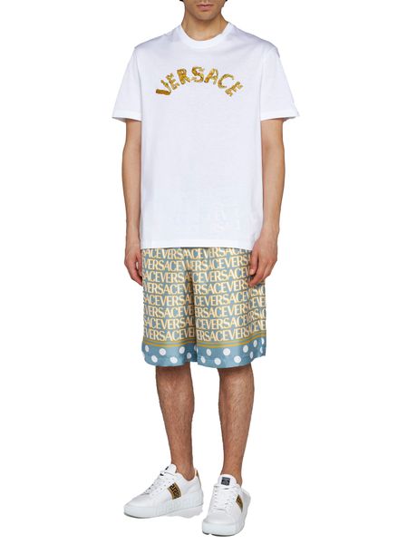 VERSACE Logo Embroidered Cotton T-Shirt