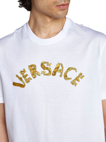 VERSACE Logo Embroidered Cotton T-Shirt