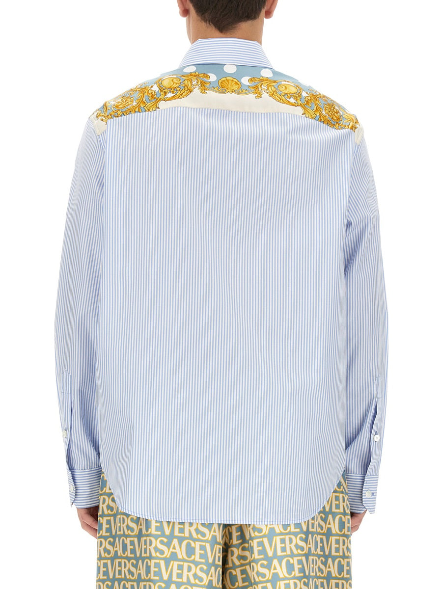 VERSACE Seashell Baroque Striped Shirt - Regular Fit, Size 50