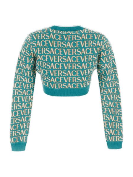VERSACE Cropped-Length All-Over Motif Knit Cardigan