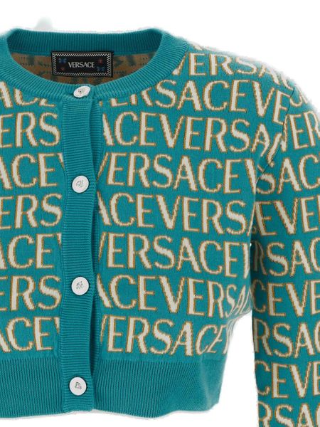 VERSACE Cropped-Length All-Over Motif Knit Cardigan