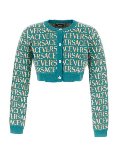 VERSACE Cropped-Length All-Over Motif Knit Cardigan