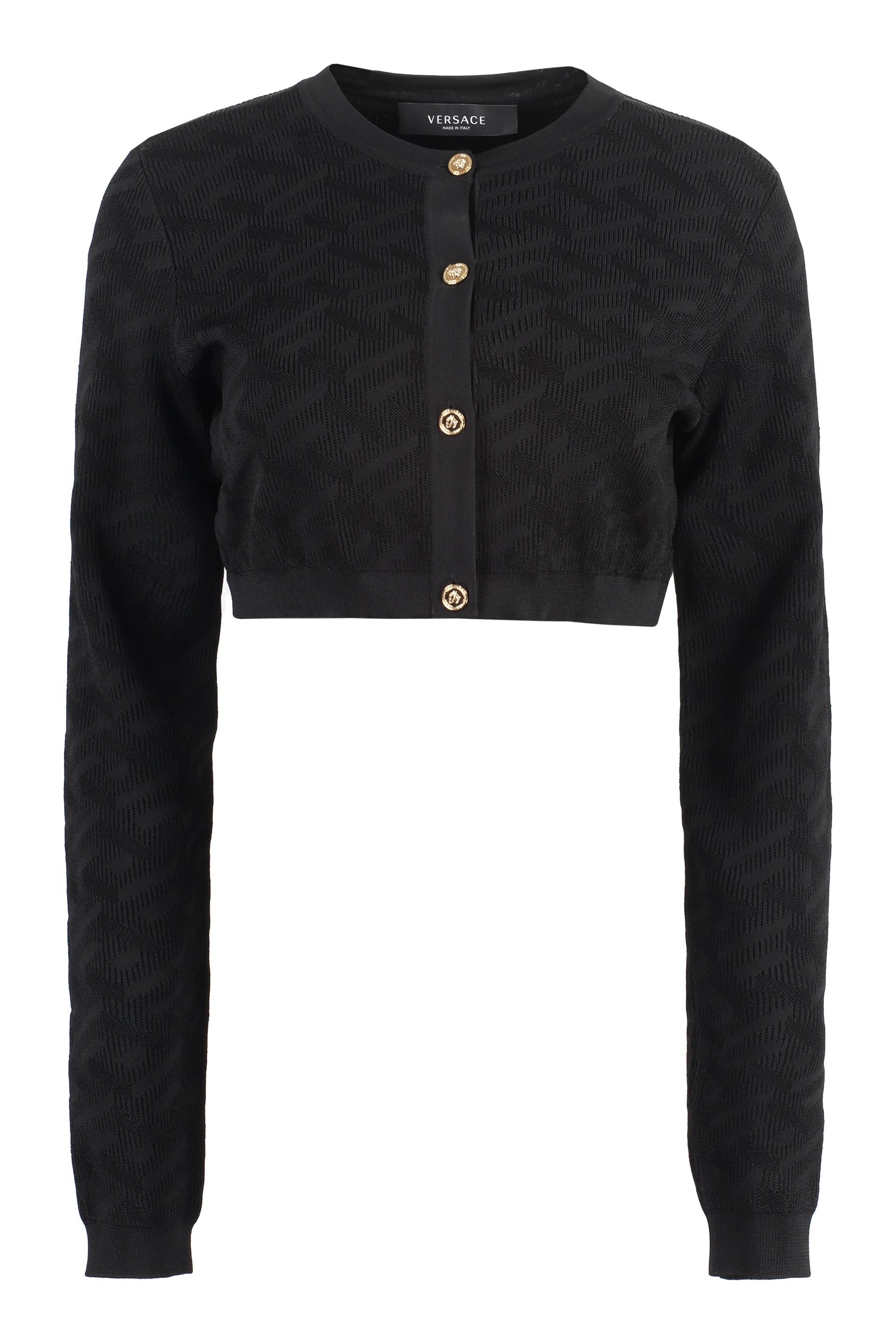 VERSACE Jacquard Knit Cardigan with Embellished Buttons