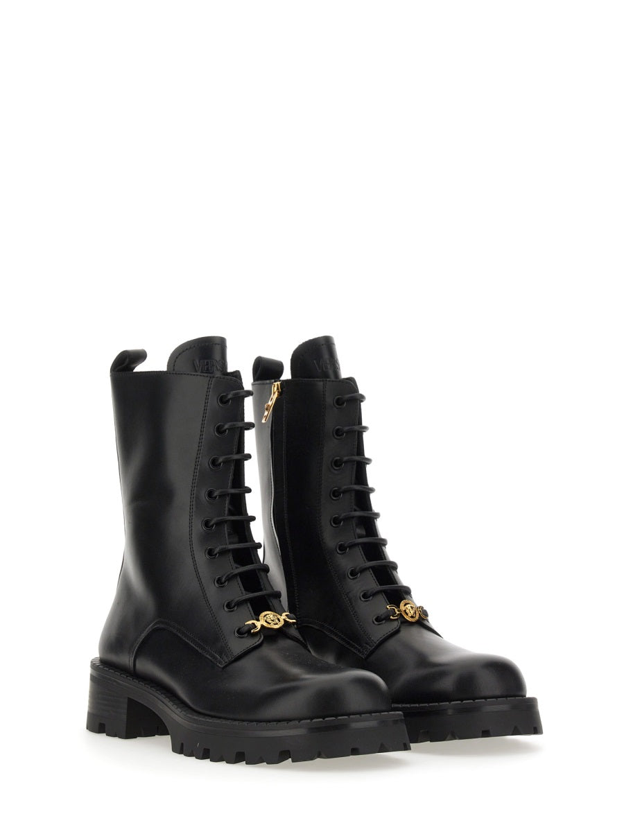 VERSACE Lace-Up Leather Ankle Boots for Women