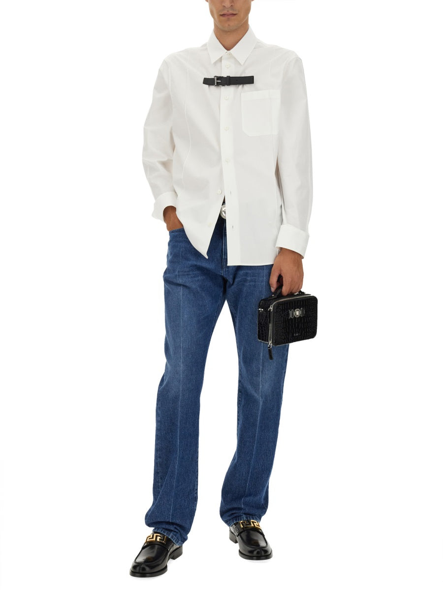 VERSACE Men's Regular Fit Dress Shirt with Buckle - Size 48