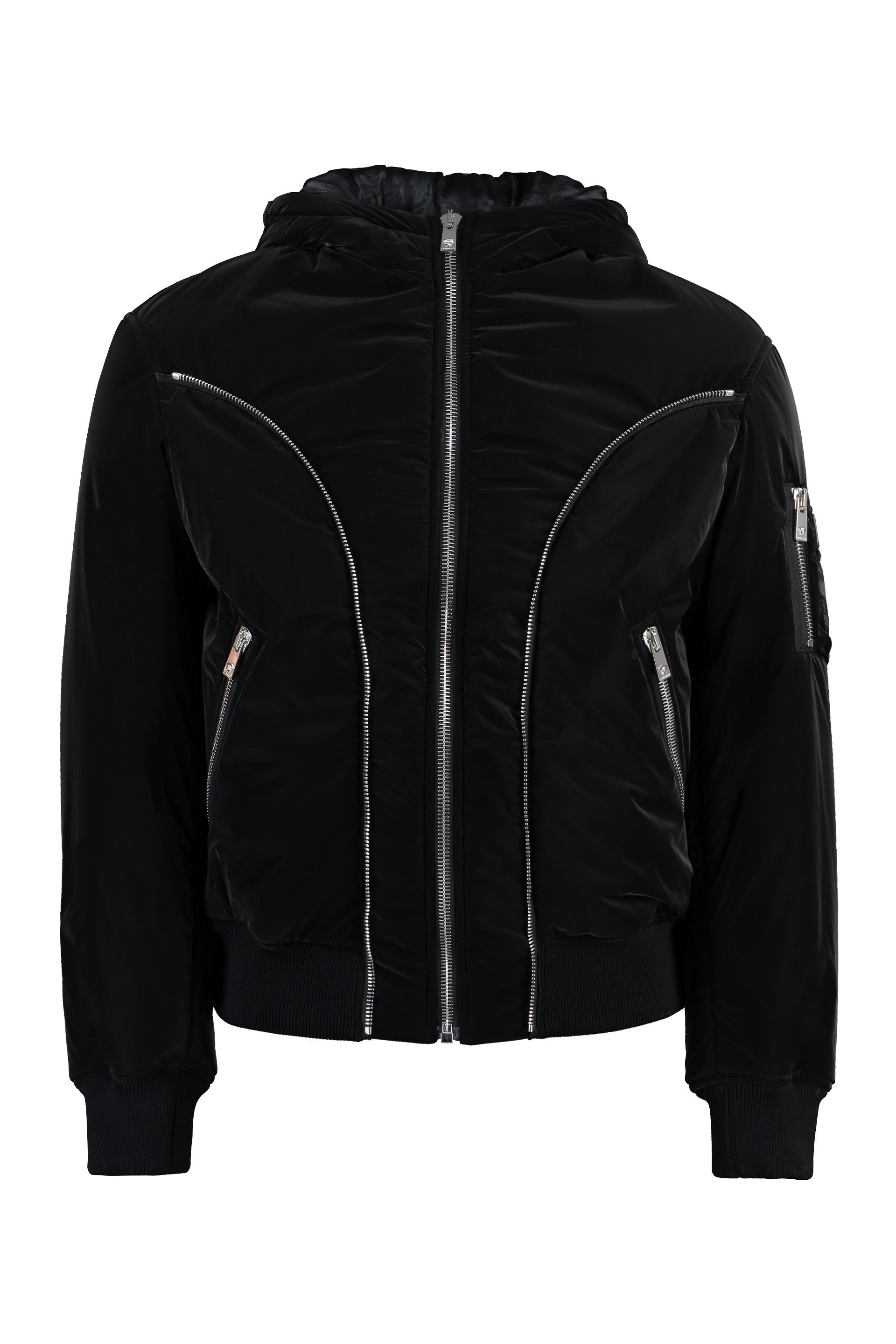 VERSACE Hooded Nylon Jacket with Decorative Zips - Men's Outerwear