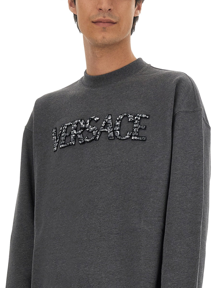 VERSACE Regular Fit Sweatshirt with Crocodile Logo - Size L