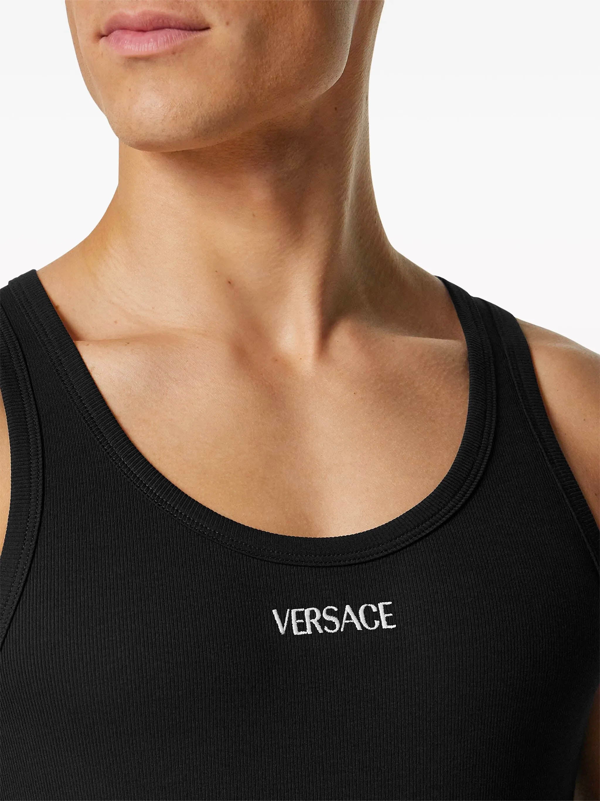 VERSACE Ribbed Logo Sleeveless Tank Top - Size 3