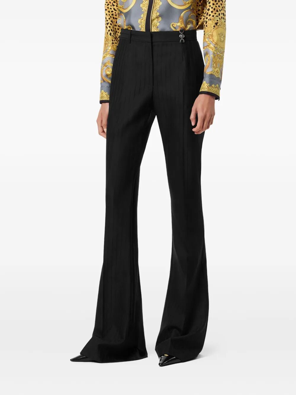 VERSACE Sophisticated Women’s Informal Wool Pants with Tonal Pinstripes