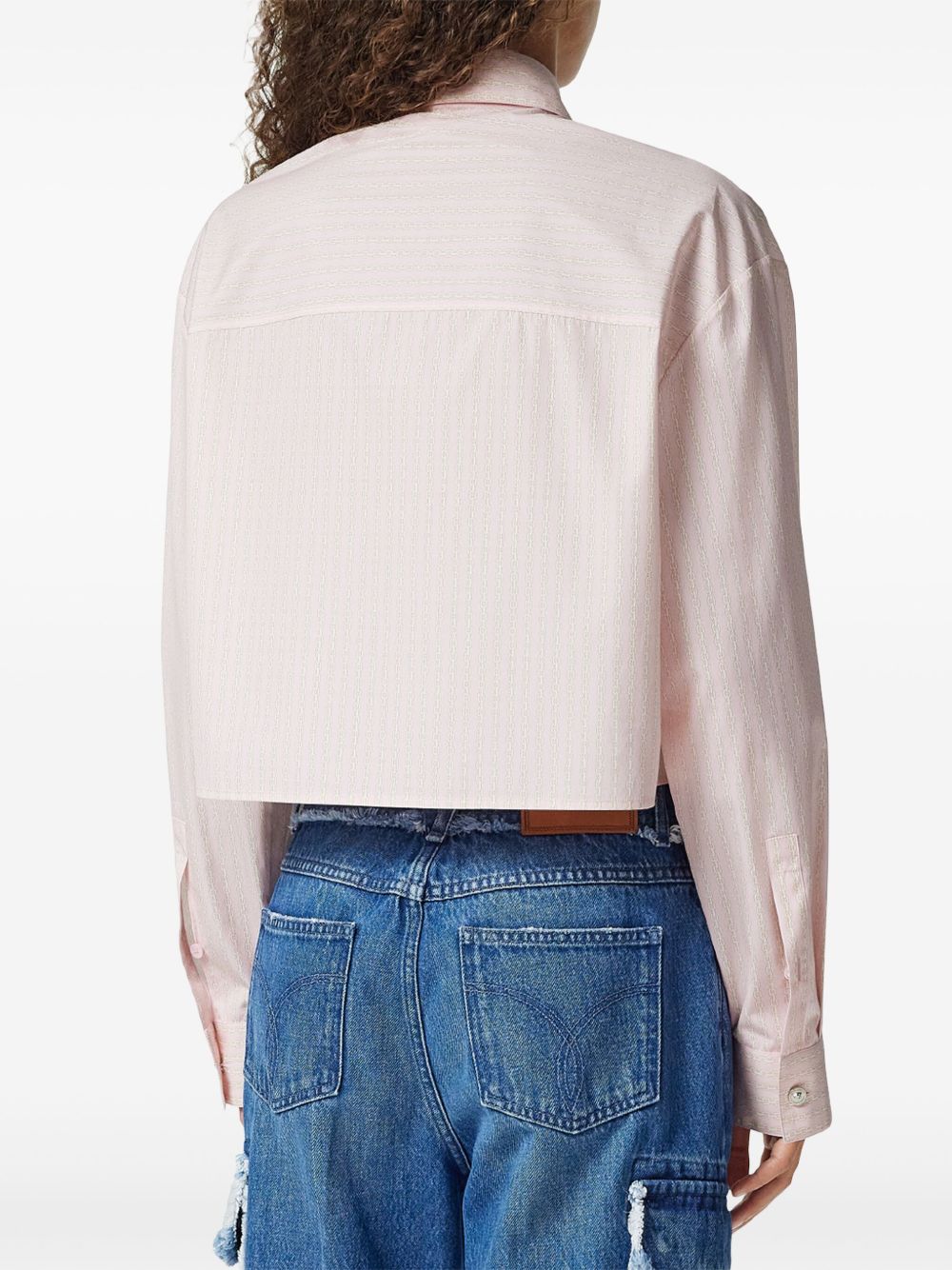 VERSACE Pinstripe Chain Cropped Shirt
