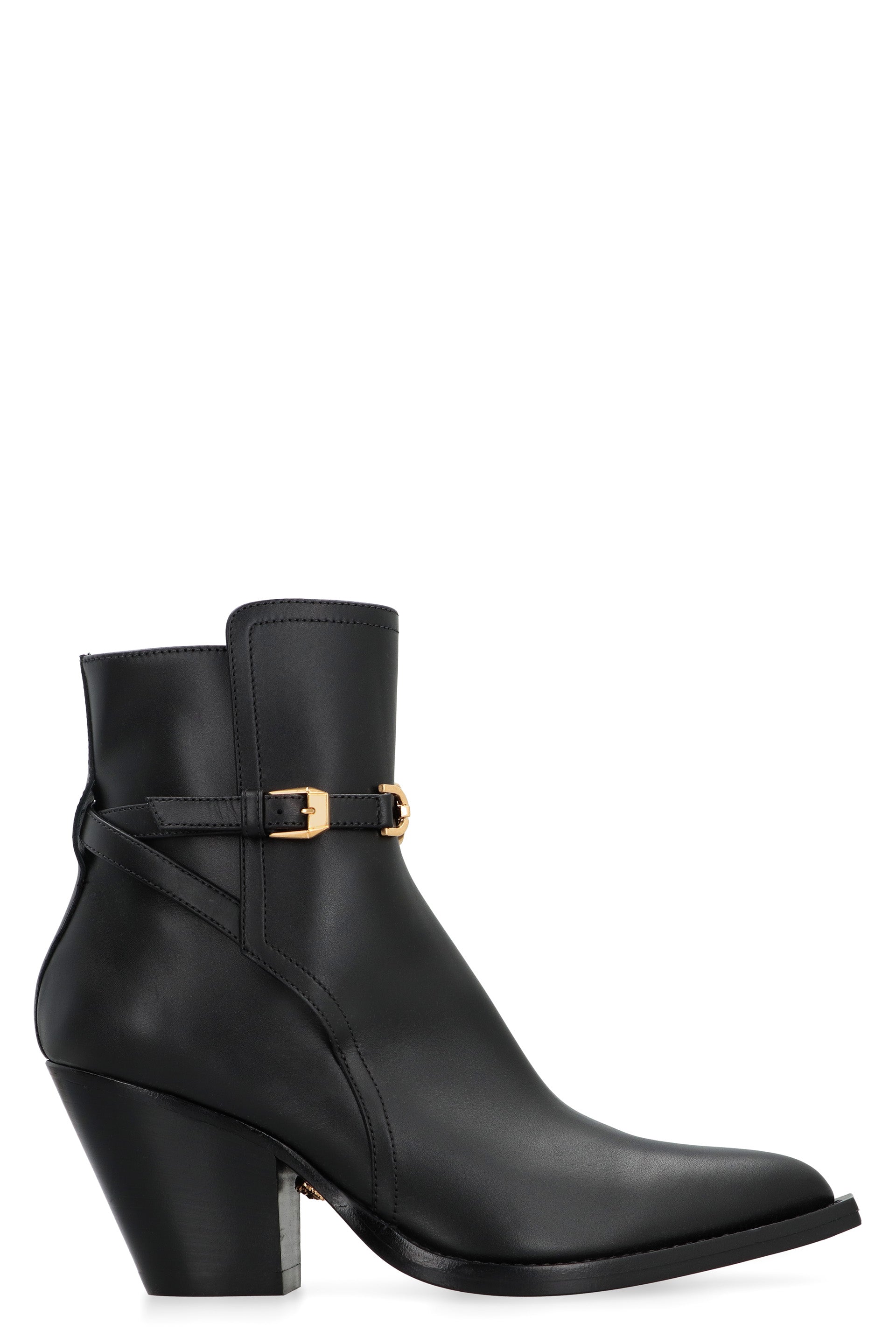 VERSACE Women's Pointy Toe Ankle Boots with Decorative Buckle