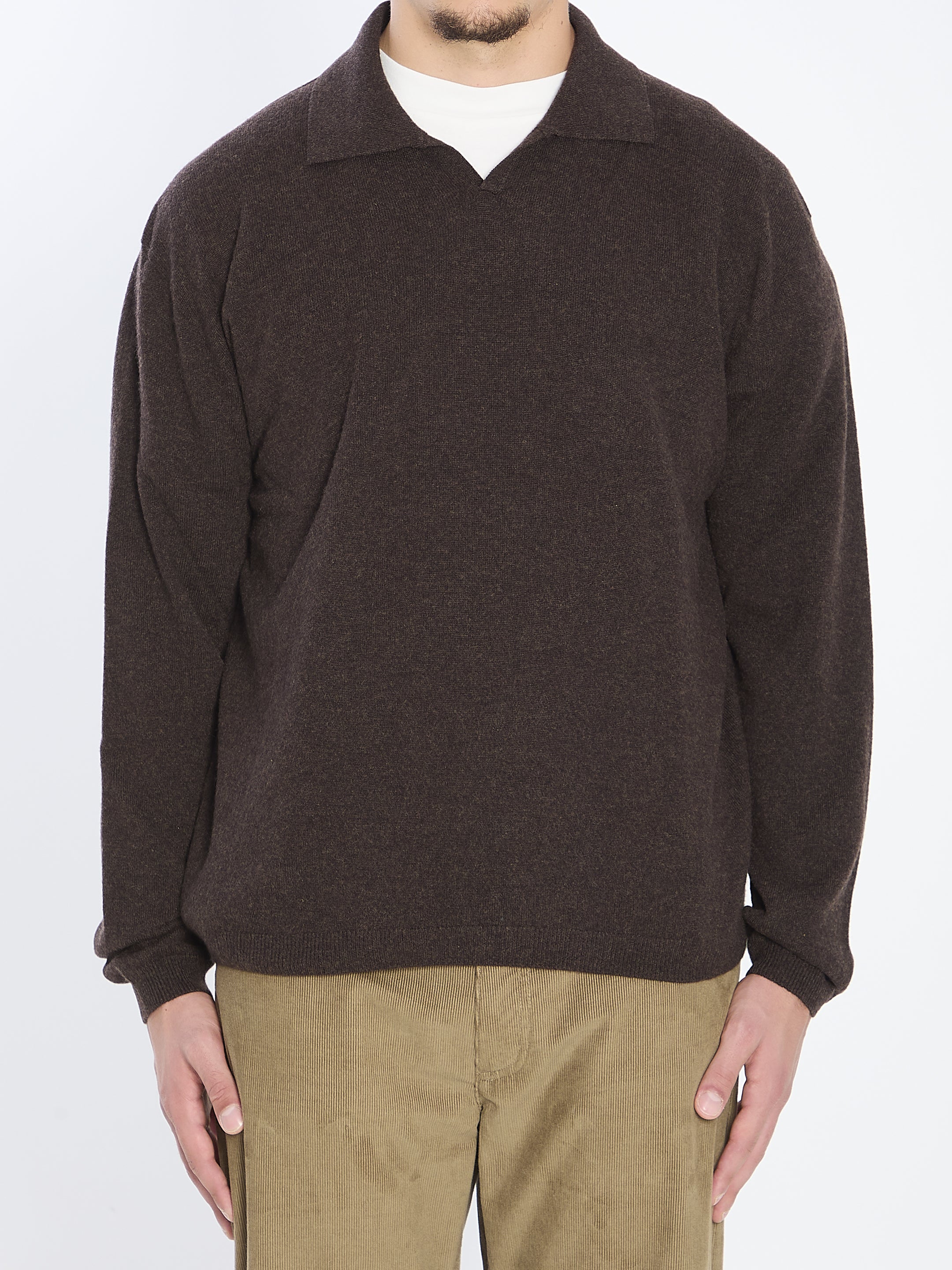 THE ROW Men's Cashmere Polo with Buttonless Placket - Regular Fit