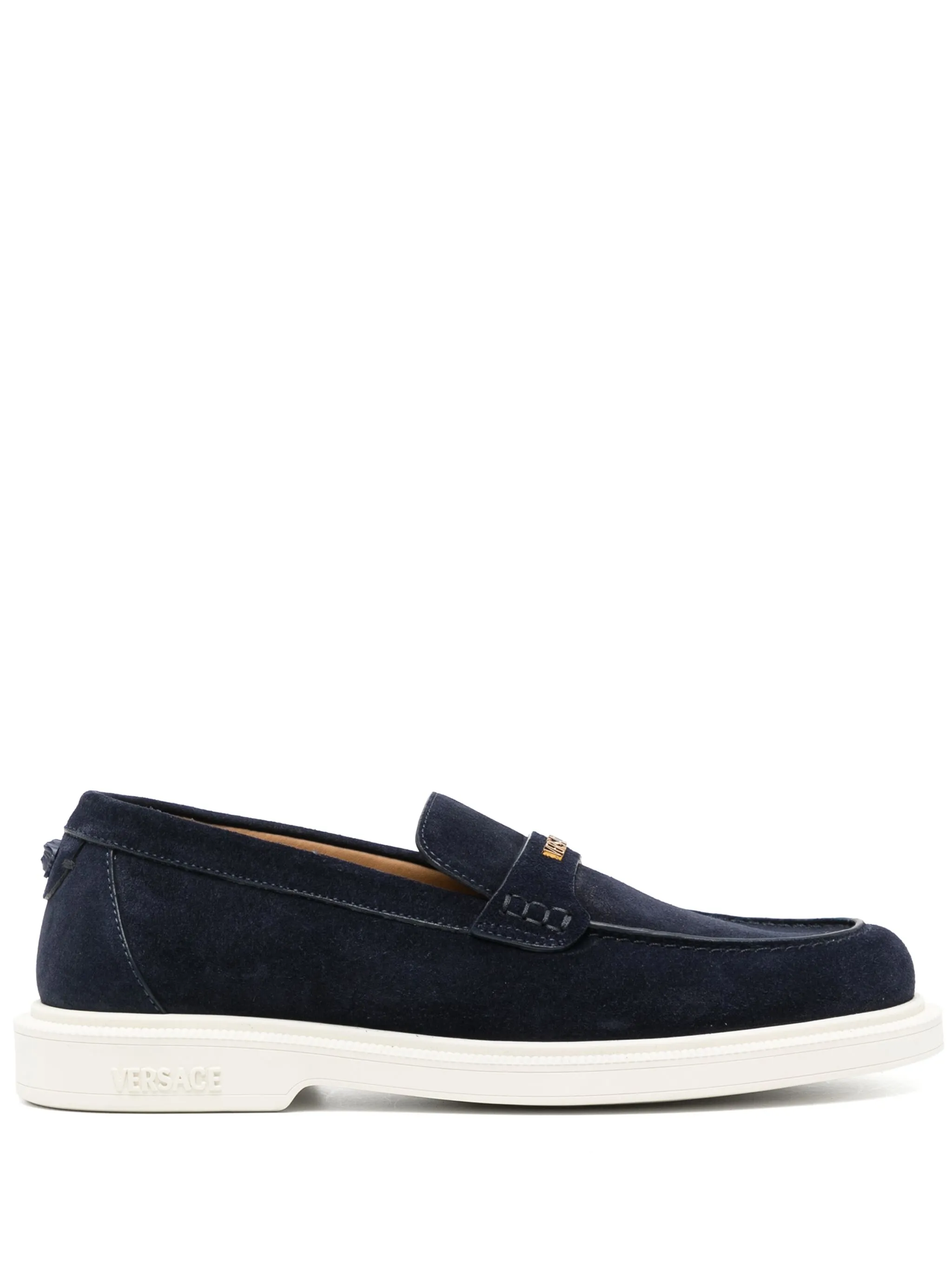 VERSACE Suede Moccasins with Logo Motif for Men