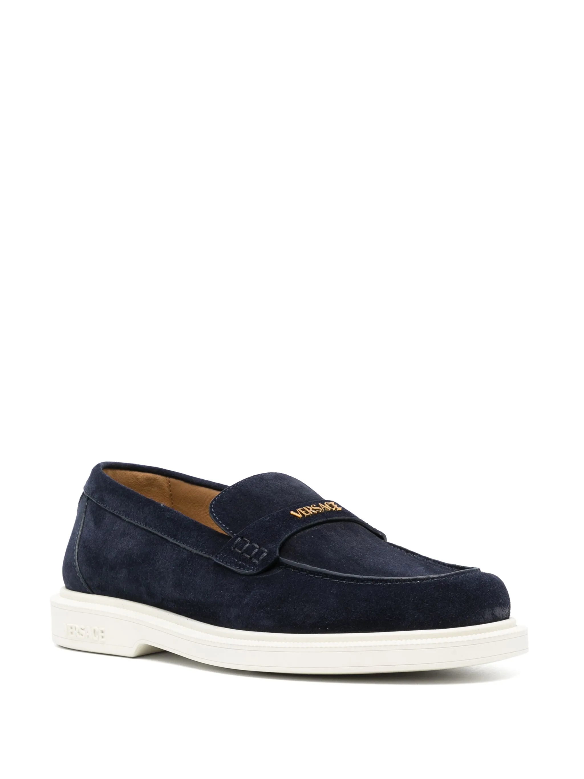 VERSACE Suede Moccasins with Logo Motif for Men