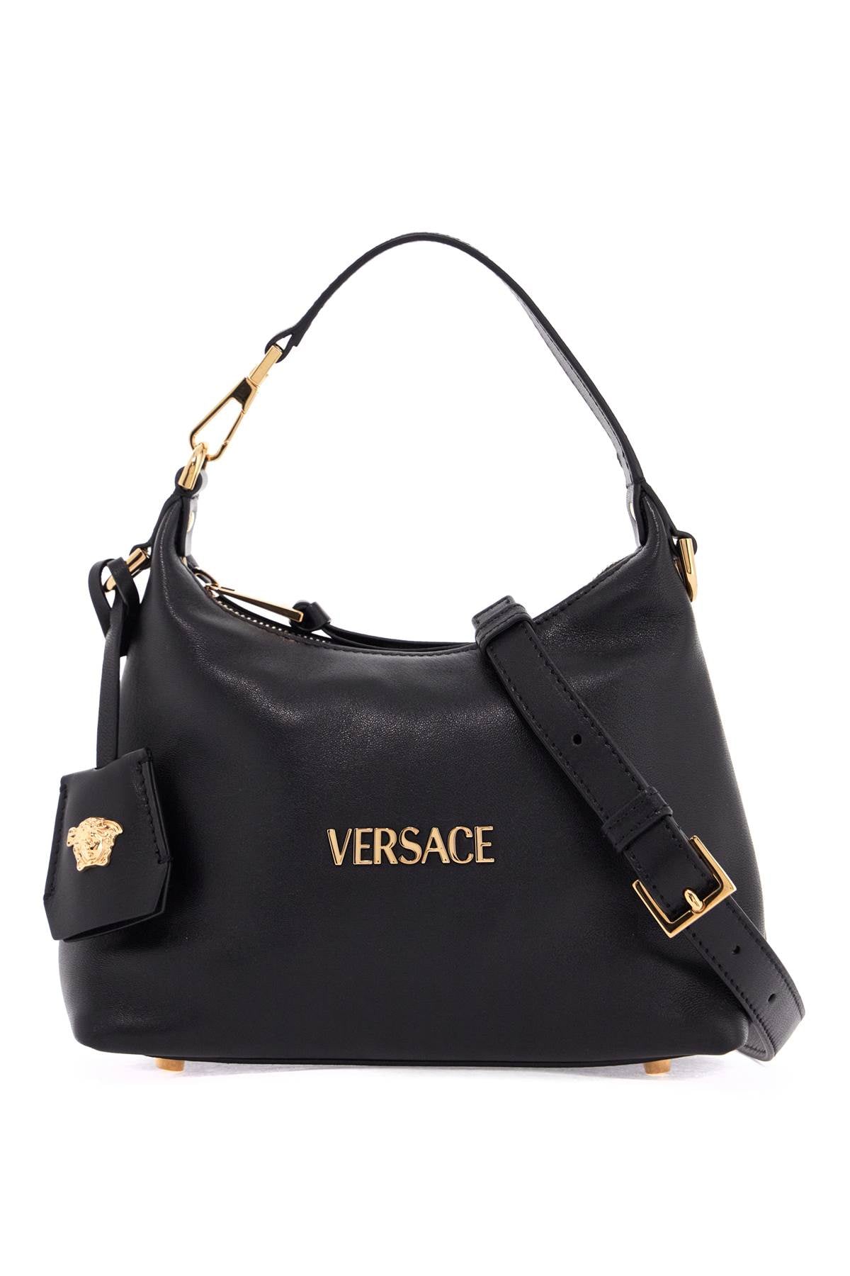 VERSACE Hobo Handbag in Leather with Embossed Logo - 23 CM Width