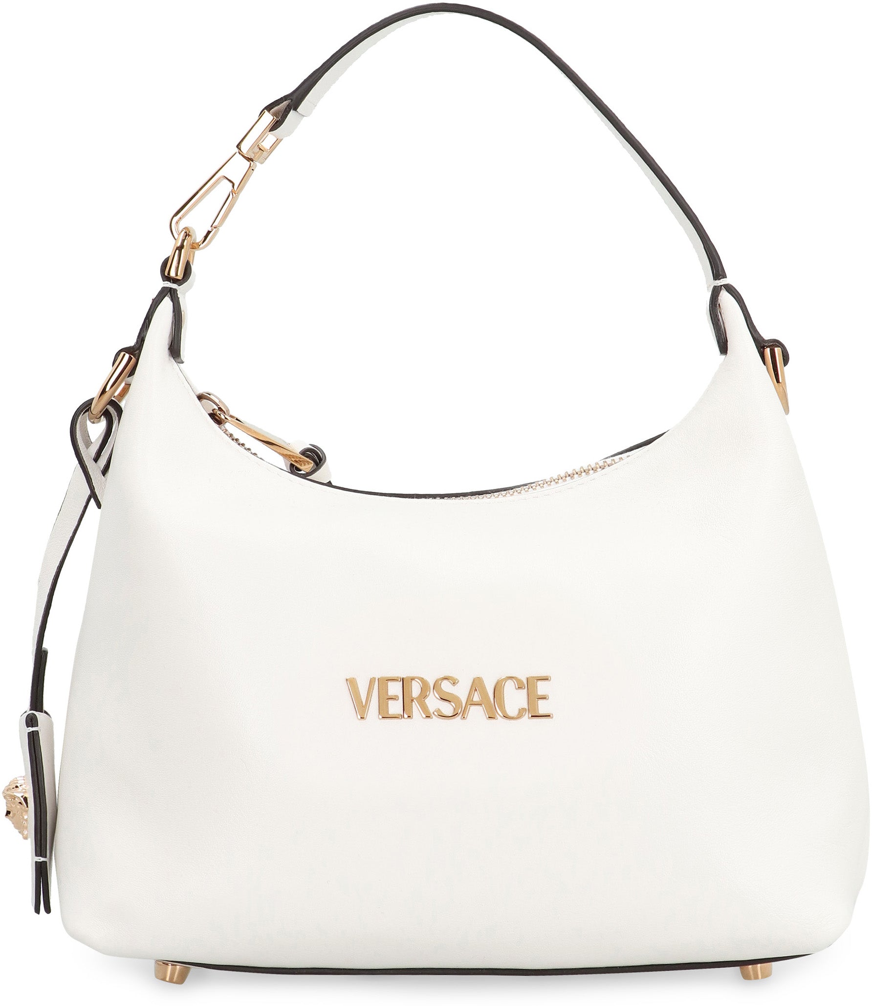 VERSACE Embossed Logo Hobo Handbag with Removable Charm - 23 cm Width