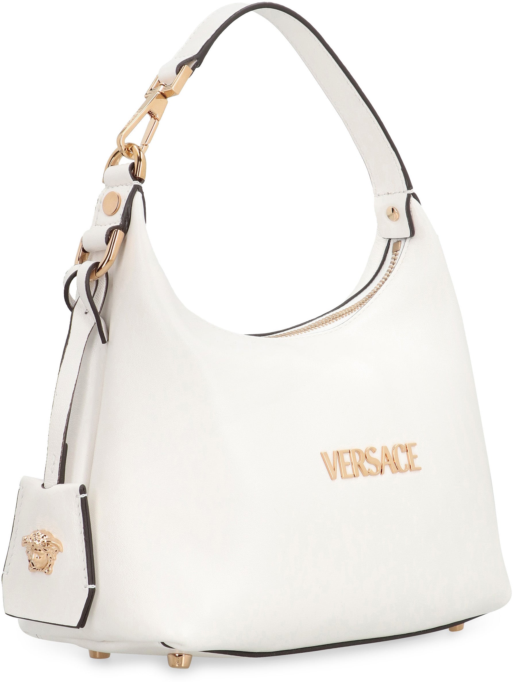 VERSACE Embossed Logo Hobo Handbag with Removable Charm - 23 cm Width