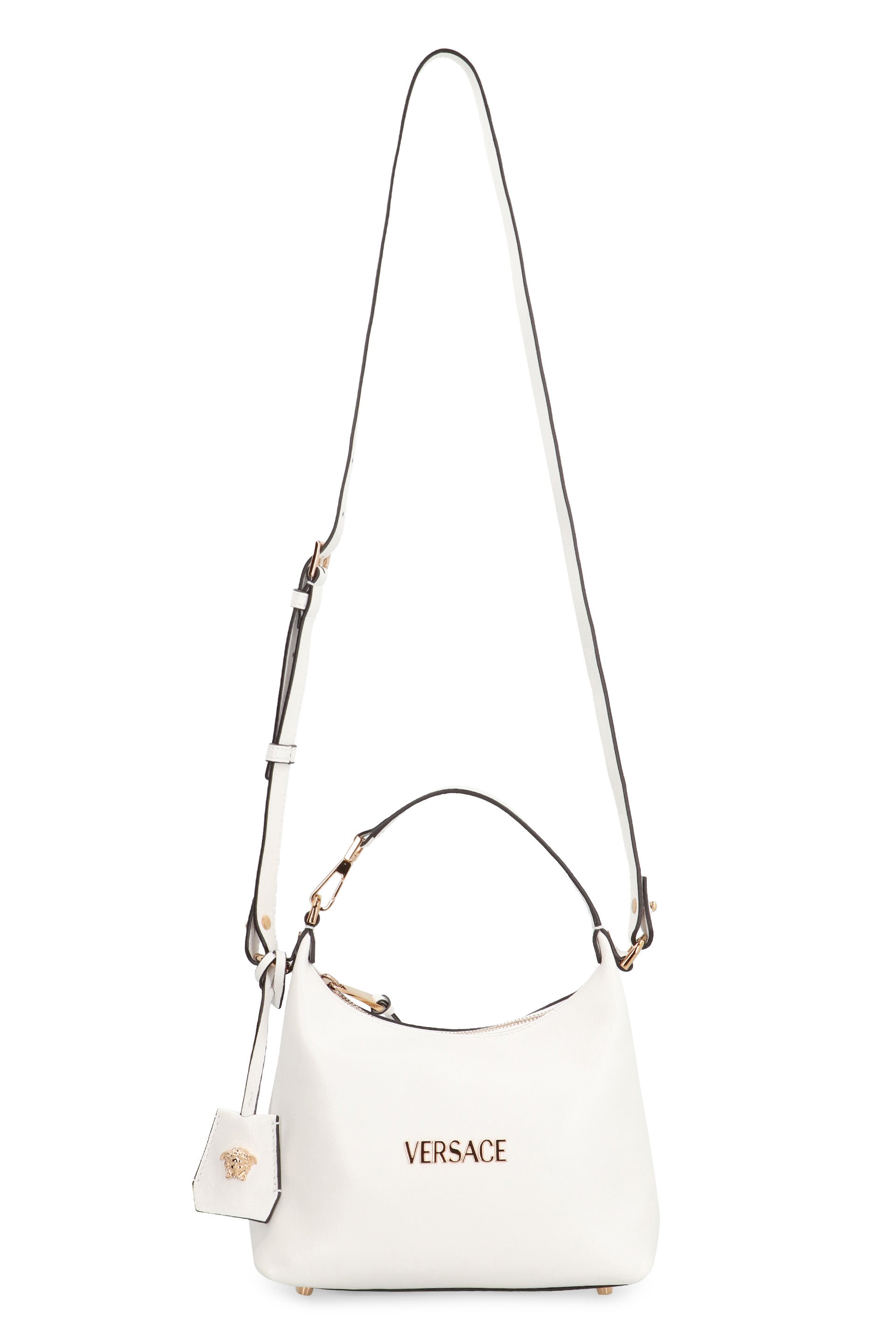 VERSACE Embossed Logo Hobo Handbag with Removable Charm - 23 cm Width