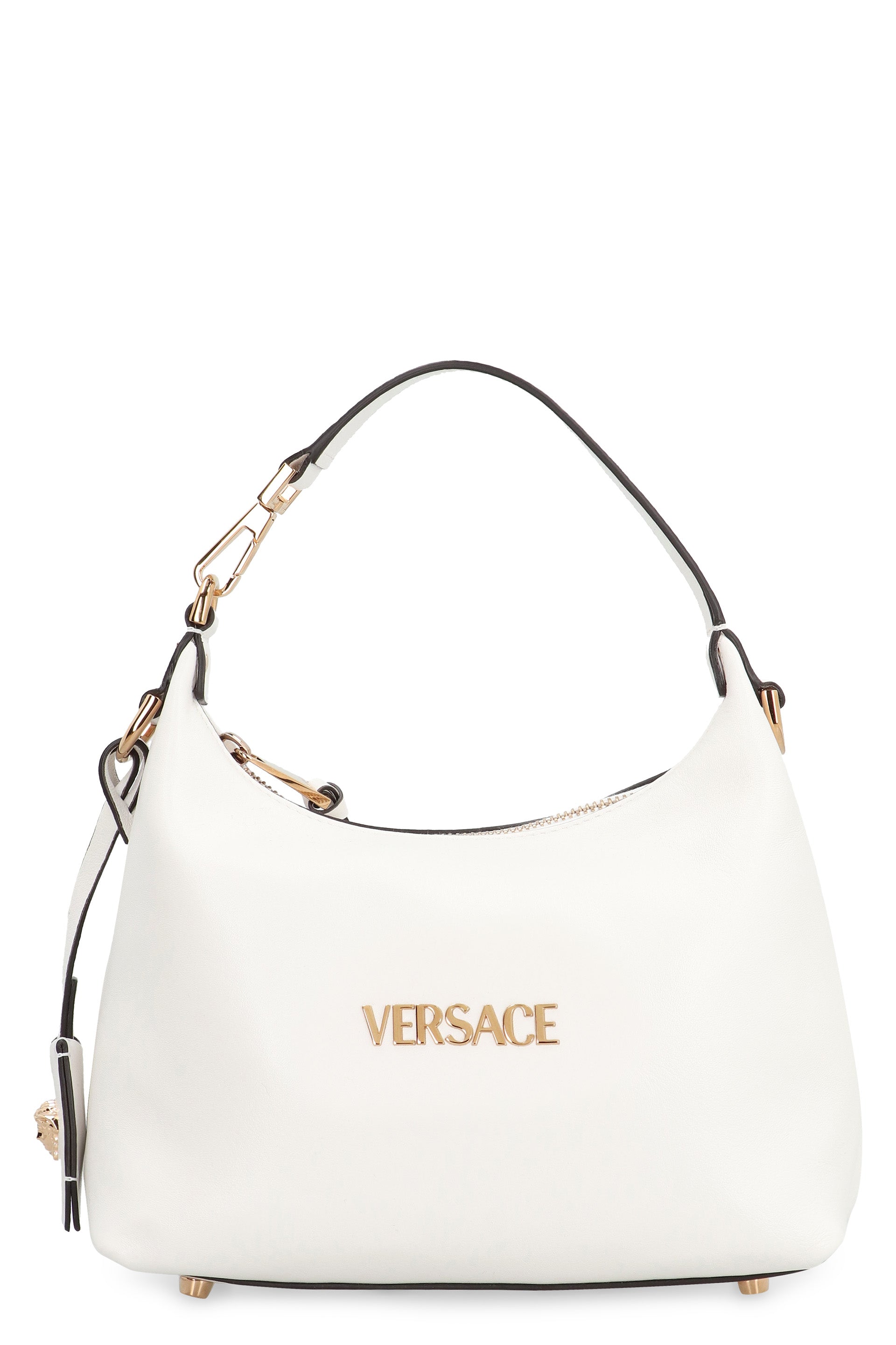 VERSACE Embossed Logo Hobo Handbag with Removable Charm - 23 cm Width