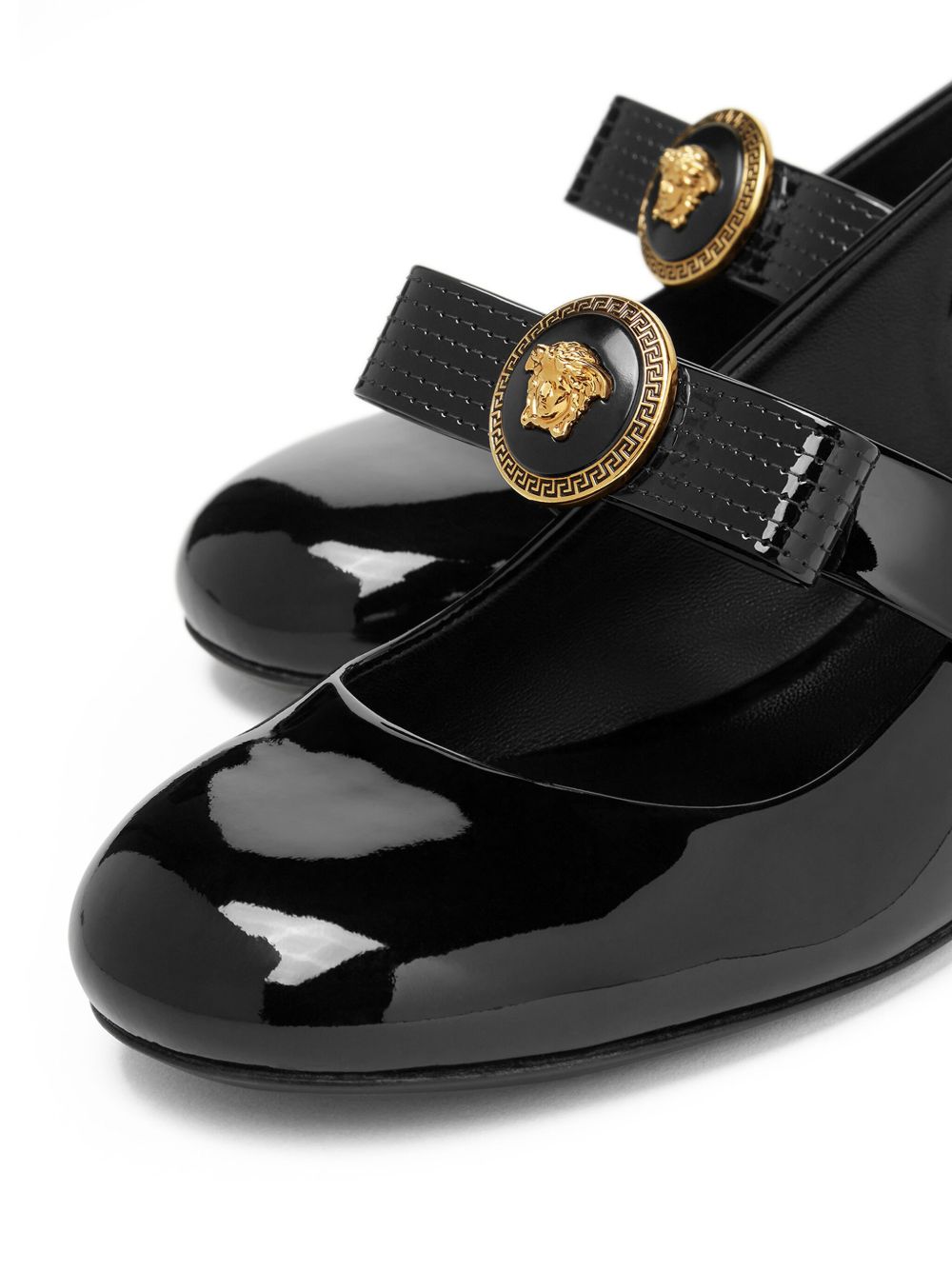 VERSACE Elegant Patent Leather Low Block Heel Slingbacks